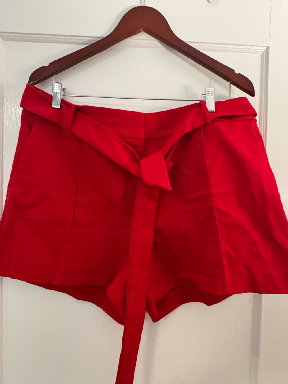 LOFT Bright Red High-Waist Tie-Belt Shorts
